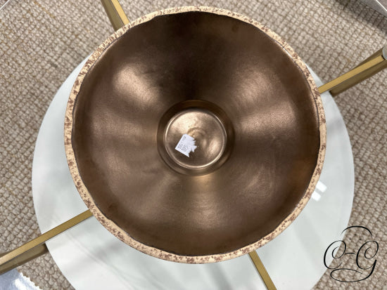 Round Copper Bowl With Cream Speckled Rim Home Decor