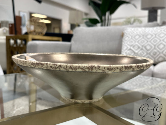 Round Copper Bowl With Cream Speckled Rim Home Decor