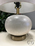Round Cream Wood W/Gold Base Table Lamp With Tan Shade