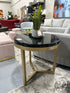 Round Dark Resin Top Accent Table W/Charred Cedar Inside’shou Sugi Ban’