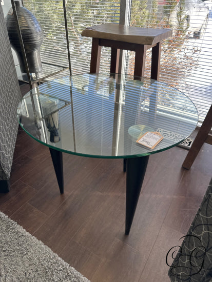 Round Glass Top Accent Table With 3 Espresso Wood Legs