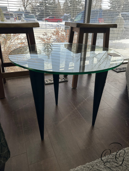 Round Glass Top Accent Table With 3 Espresso Wood Legs