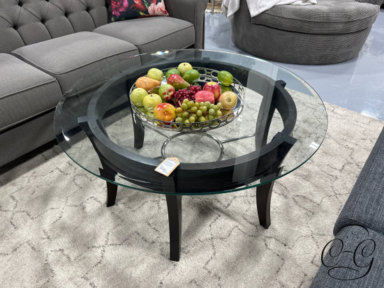 Round Glass Top Coffee Table With Espresso Base Chrome Detailing