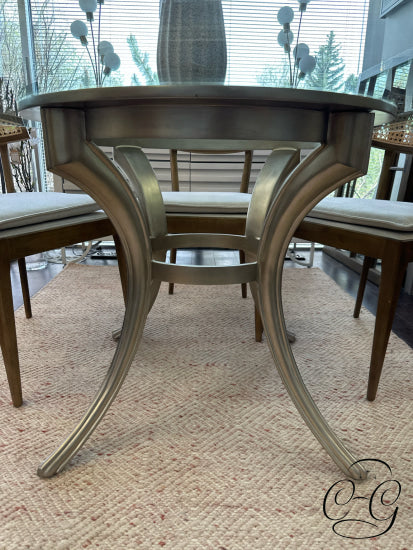 Round Glass Top Dining Table W/Antiqued Gold Finish Base 60x30’’ Dining Table Only
