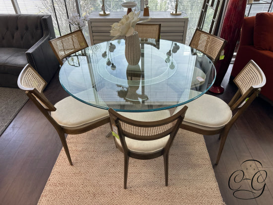 Round Glass Top Dining Table W/Antiqued Gold Finish Base 60x30’’ Dining Table Only