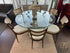 Round Glass Top Dining Table W/Antiqued Gold Finish Base 60x30’’ Dining Table Only