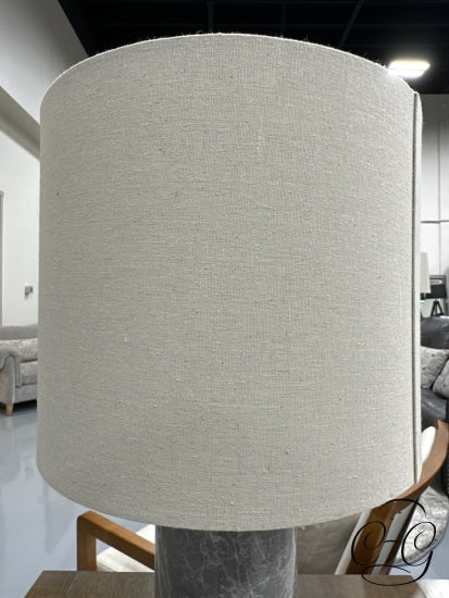 Round Grey/White Marble Table Lamp With Silver Metal Tan Shade