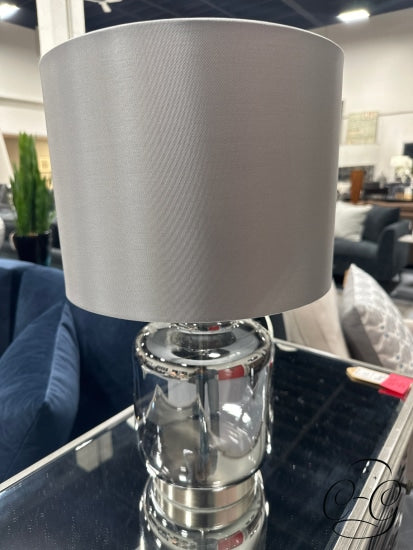 Round Metallic Glass Base Table Lamp With Silver Shade