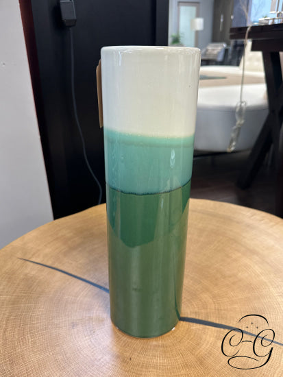 Round/Tall Green Teal Beige Ceramic Vase