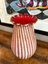 Round Vase With Red/Cream Lines Petal Like Opening