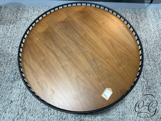 Round Walnut Top Coffee Table With Black Metal Base