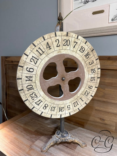Round Wood Wheel With Numbers On Metal Stand Home Decor