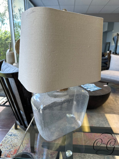 Rounded Square Bubble Glass Base Table Lamp With Tan Rect. Shade