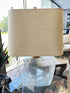 Rounded Square Bubble Glass Base Table Lamp With Tan Rect. Shade