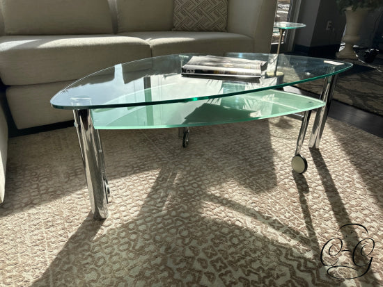 Rounded Triangle Design 2 Tier Swivel Coffee Table W/Chrome Finish Legs