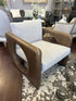 Rubberwood Arms/Base Sling Chair W/Wheat Upholstered Fabric Circle Design Sides