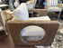 Rubberwood Arms/Base Sling Chair W/Wheat Upholstered Fabric Circle Design Sides