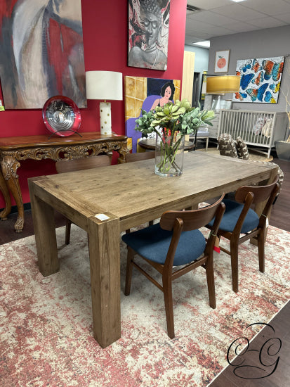 Rustic Brown Wire Brushed Finish Dining Table With One End Extension Block Legs 71x36x30’’ Dining Table Only