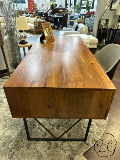 Rustic Reclaimed Peroba WD 4 Drawer Desk W/Black Steel Legs Back Display Space 63x29x31’’ Desk