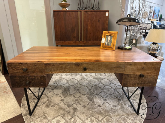 Rustic Reclaimed Peroba WD 4 Drawer Desk W/Black Steel Legs Back Display Space 63x29x31’’ Desk