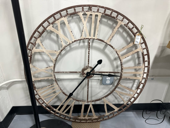 Rustic Weathered Cream/Brown Roman Numeral Round Wall Clock 39x39’’ Wall Clock