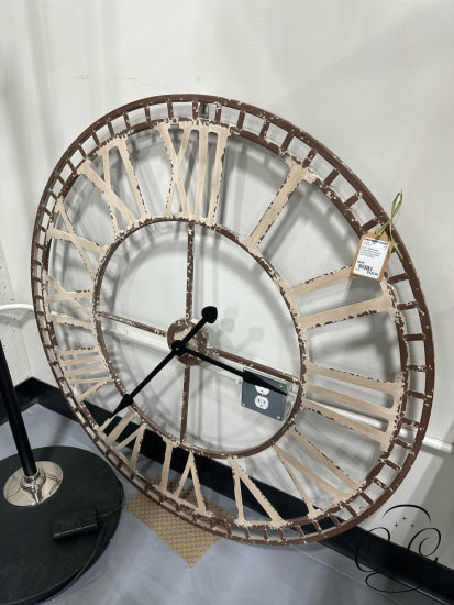 Rustic Weathered Cream/Brown Roman Numeral Round Wall Clock 39x39’’ Wall Clock