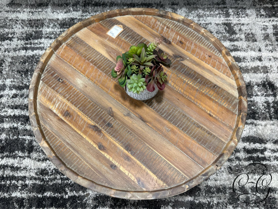 Rustic Wood Round Drum Coffee Table