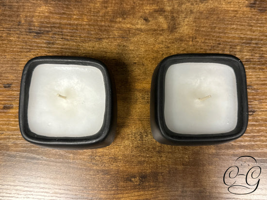 Set Of 2 Black Square Candleholders With Cream Candle Candleholder(S)