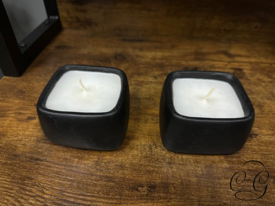 Set Of 2 Black Square Candleholders With Cream Candle Candleholder(S)