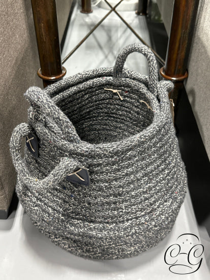 Set Of 2 Charcoal/Navy Round Woven Baskets Home Decor