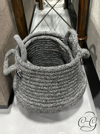 Set Of 2 Charcoal/Navy Round Woven Baskets Home Decor