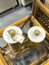 Set Of 2 Gold Metal Container With White Marble Lid 5x9’’ Home Decor