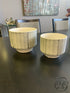 Set Of 2 White Ceramic Pots With Black Lines Home Decor