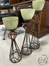Set Of 3 Rustic Metal Candleholders W/Cream Glass Holders Candleholder(S)