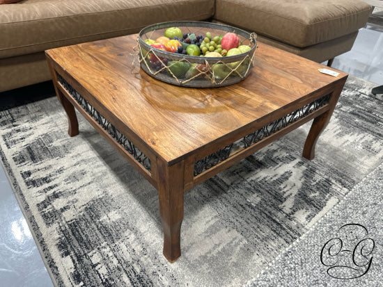 Sheesham Wood Coffee Table W/Black Metal Detailing Trim 35x17’’ Coffee