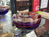 Short Round Blue W/Red Lines Glass Vase Home Decor