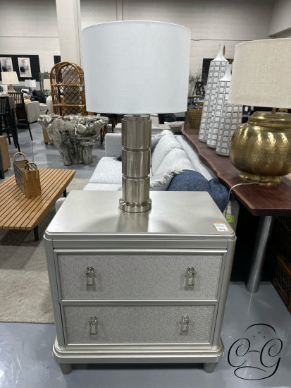 Silver Finish 2 Drawer Nightstand W/3 Way Touch Light Pendent Pulls 30x18x30’’ Night-table