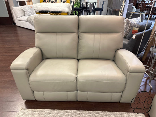Silver Grey Leather Seating/Leather Match Power Reclining Loveseat