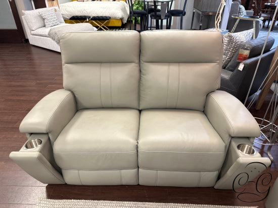 Silver Grey Leather Seating/Leather Match Power Reclining Loveseat