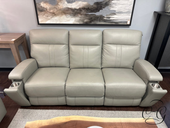 Silver Grey Leather Seating/Leather Match Power Reclining Sofa
