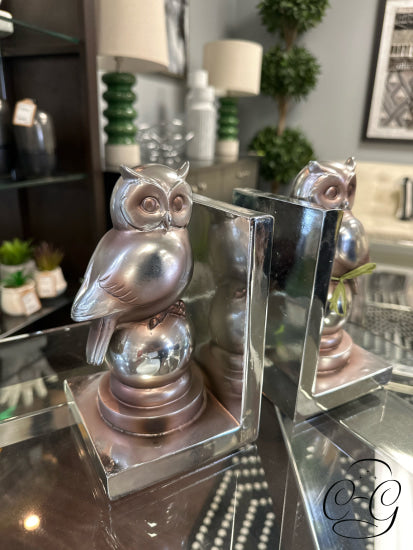 Silver Metal Owl Bookend Set 4x4x8’’ Home Decor