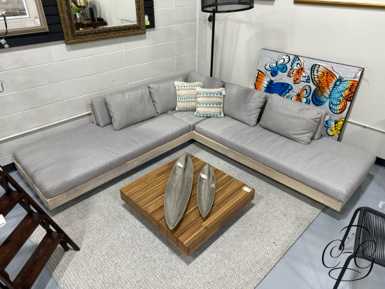 Solid Acacia Patio Low Corner Sectional W/Sand Weather Resistant Cushion 96x96x22’’ Patio Furniture