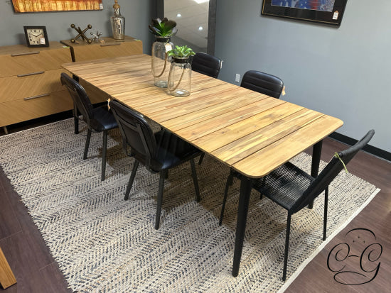 Slate Grey Finish Solid Acacia Top Dining Table W/Umbrella Hole Grey Legs 95x40x30’’ Dining Table Only