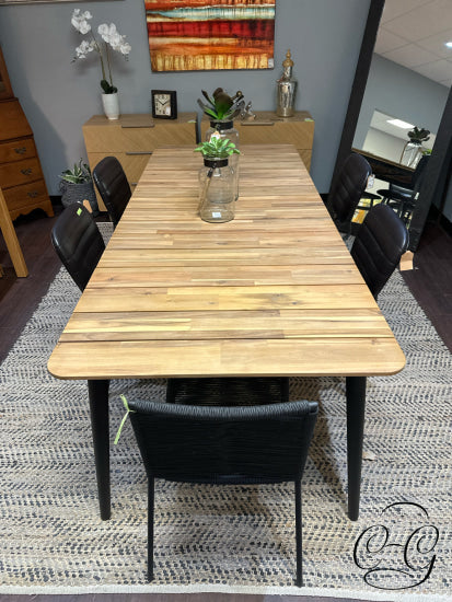 Slate Grey Finish Solid Acacia Top Dining Table W/Umbrella Hole Grey Legs 95x40x30’’ Dining Table Only