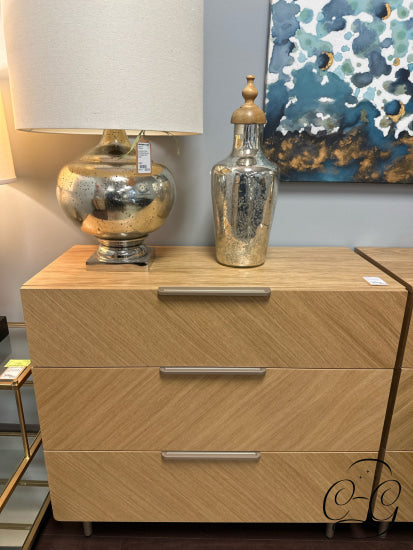 Solid Beech Eng Wood & Oak Veneer 3 Drawer Chest Metal Legs/Hardware