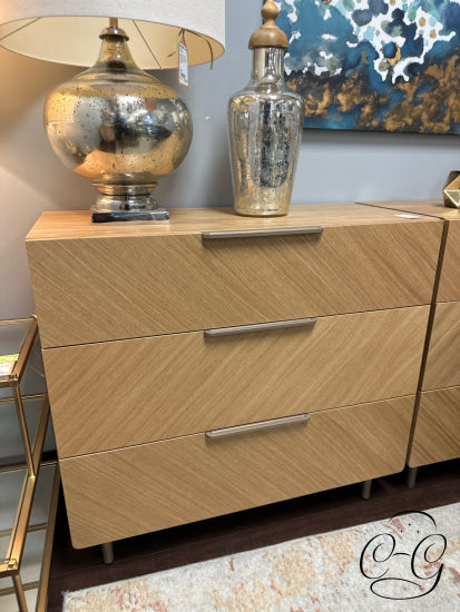 Solid Beech Eng Wood & Oak Veneer 3 Drawer Chest Metal Legs/Hardware