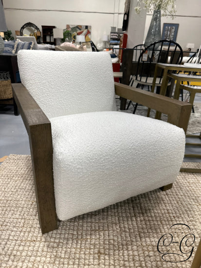 Solid Oak Med. Brown Finish Rustic Frost Fabric Armchair Arm Chair
