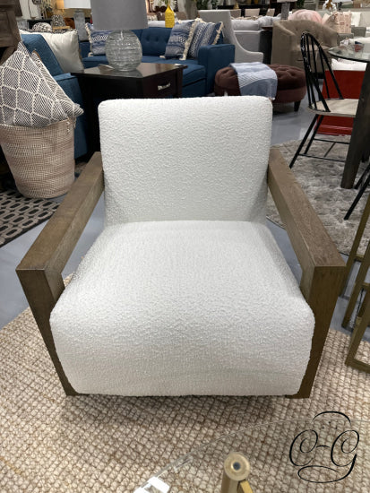 Solid Oak Med. Brown Finish Rustic Frost Fabric Armchair Arm Chair