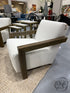 Solid Oak Med. Brown Finish Rustic Frost Fabric Armchair Arm Chair