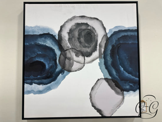 Square Embellished Blues Black Grey Abstract Circles Art Frame Artwork